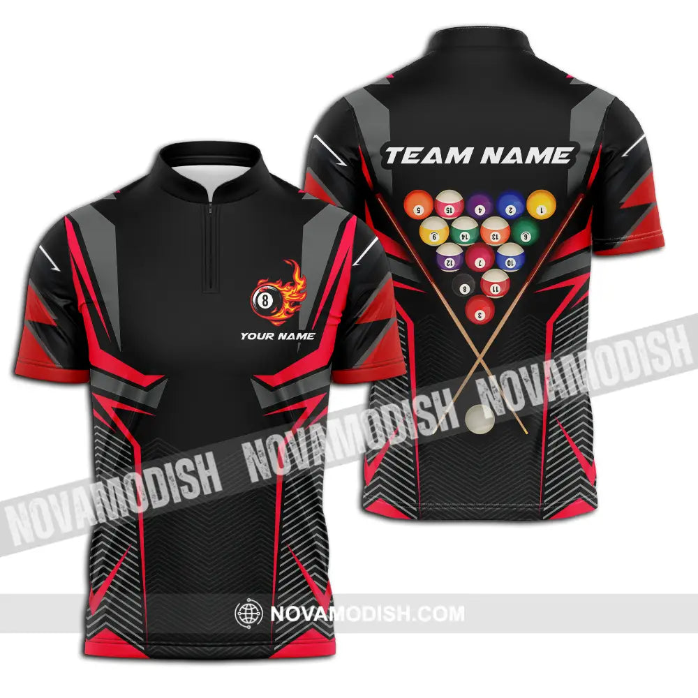 Unisex Shirt - Custom Name Shirt Billiards Zipper Polo Shirt / S T-shirt