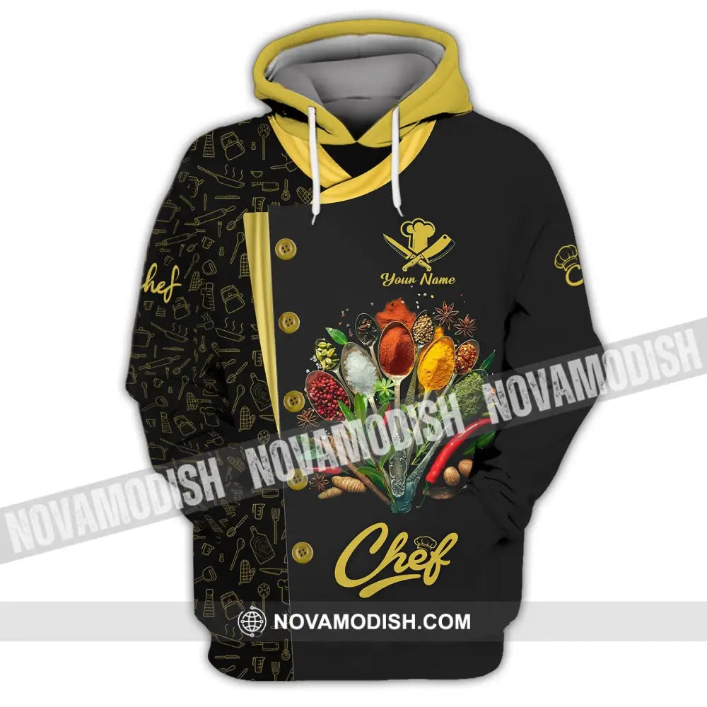 Unisex Shirt - Custom Name Black And Yellow 3D Shirt For Chef Hoodie / S T-shirt