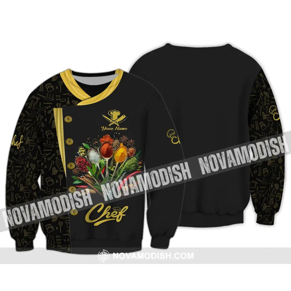 Unisex Shirt - Custom Name Black And Yellow 3D Shirt For Chef Long Sleeve / S T-shirt