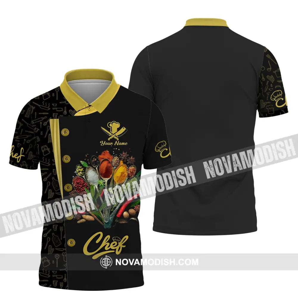 Unisex Shirt - Custom Name Black And Yellow 3D Shirt For Chef Polo Shirt / S T-shirt
