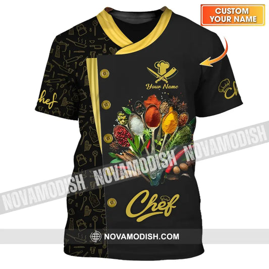 Unisex Shirt - Custom Name Black And Yellow 3D Shirt For Chef T-shirt