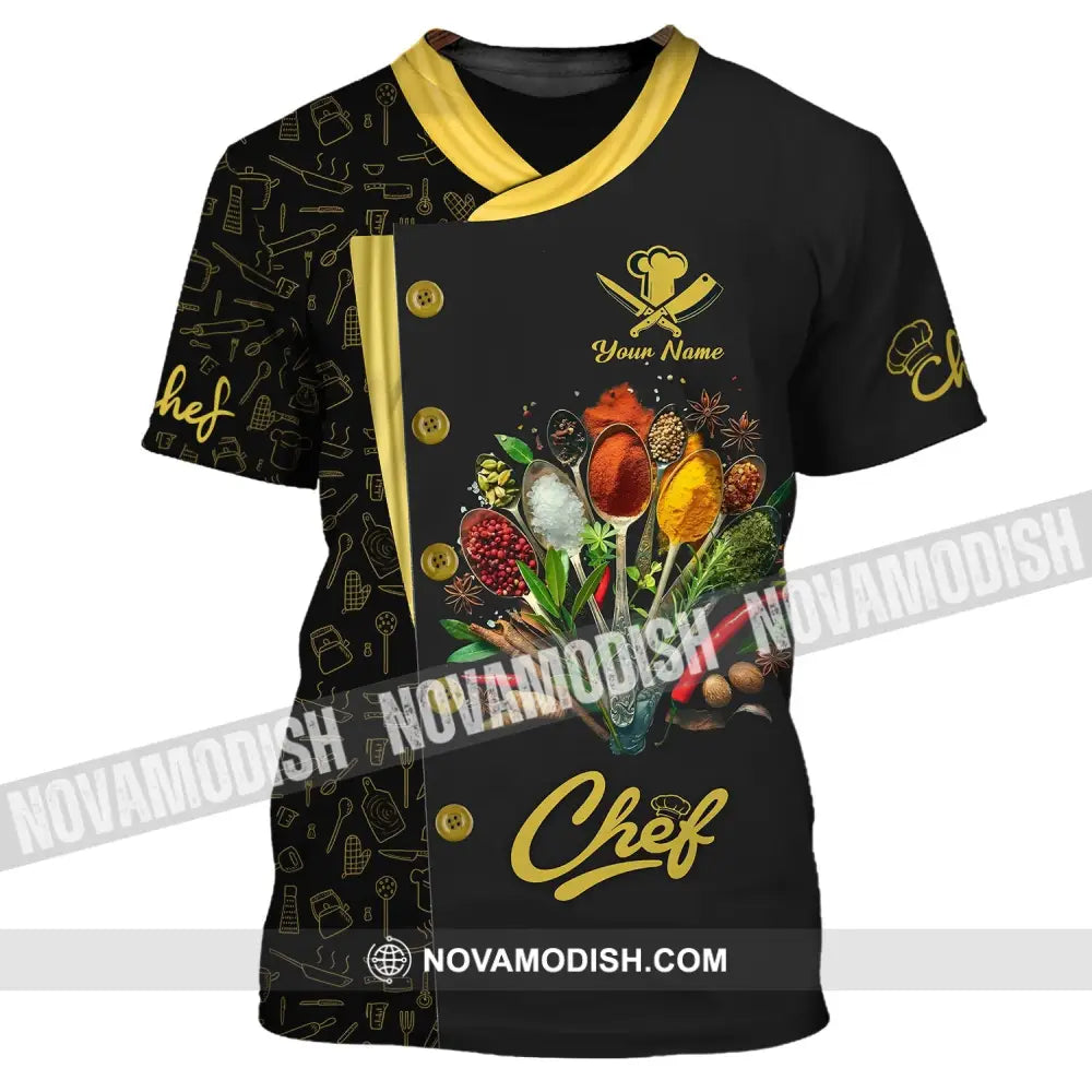 Unisex Shirt - Custom Name Black And Yellow 3D Shirt For Chef T-Shirt / S T-shirt
