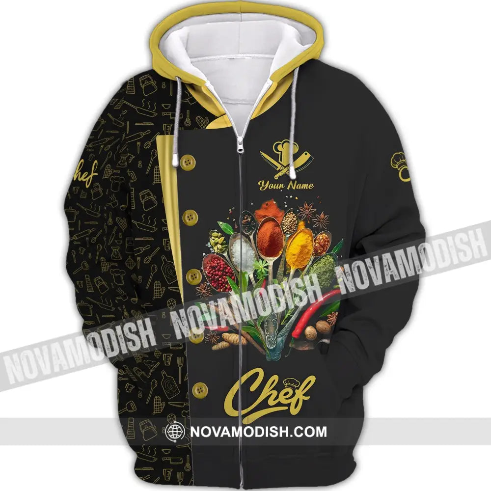 Unisex Shirt - Custom Name Black And Yellow 3D Shirt For Chef Zipper Hoodie / S T-shirt