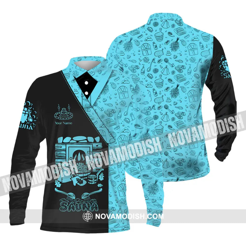 Unisex Shirt - Custom Name Shirt Black Blue Sauna Long Sleeve Polo / S T-shirt