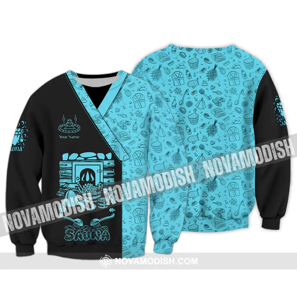 Unisex Shirt - Custom Name Shirt Black Blue Sauna Long Sleeve / S T-shirt