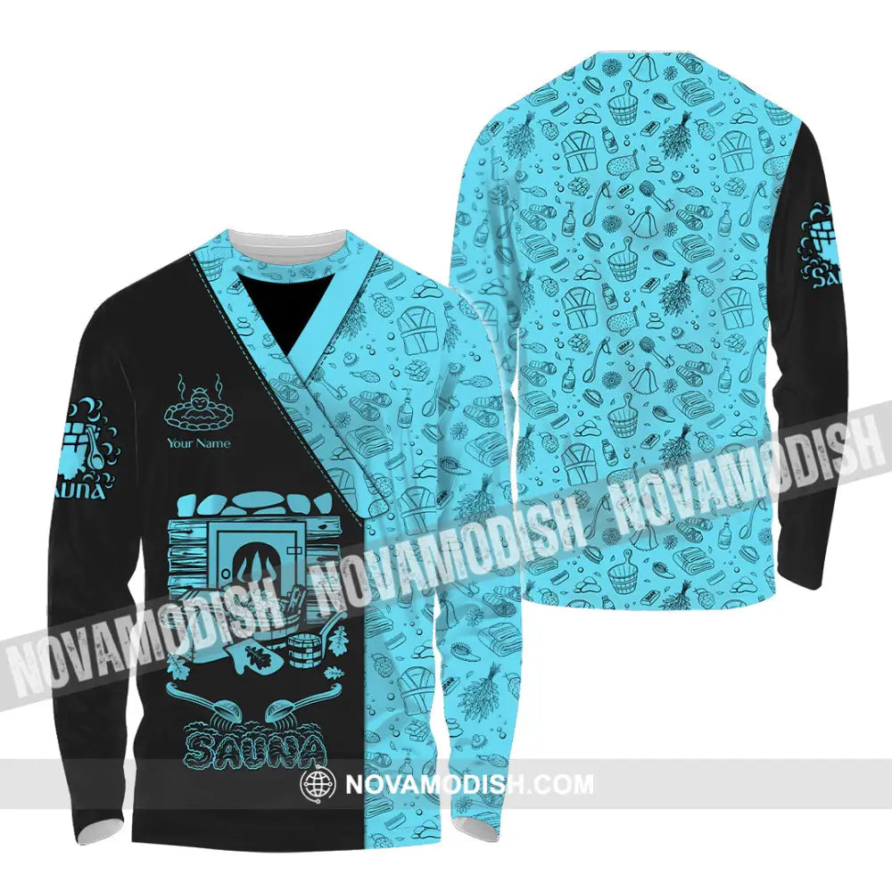 Unisex Shirt - Custom Name Shirt Black Blue Sauna Long Sleeve Shirt / S T-shirt