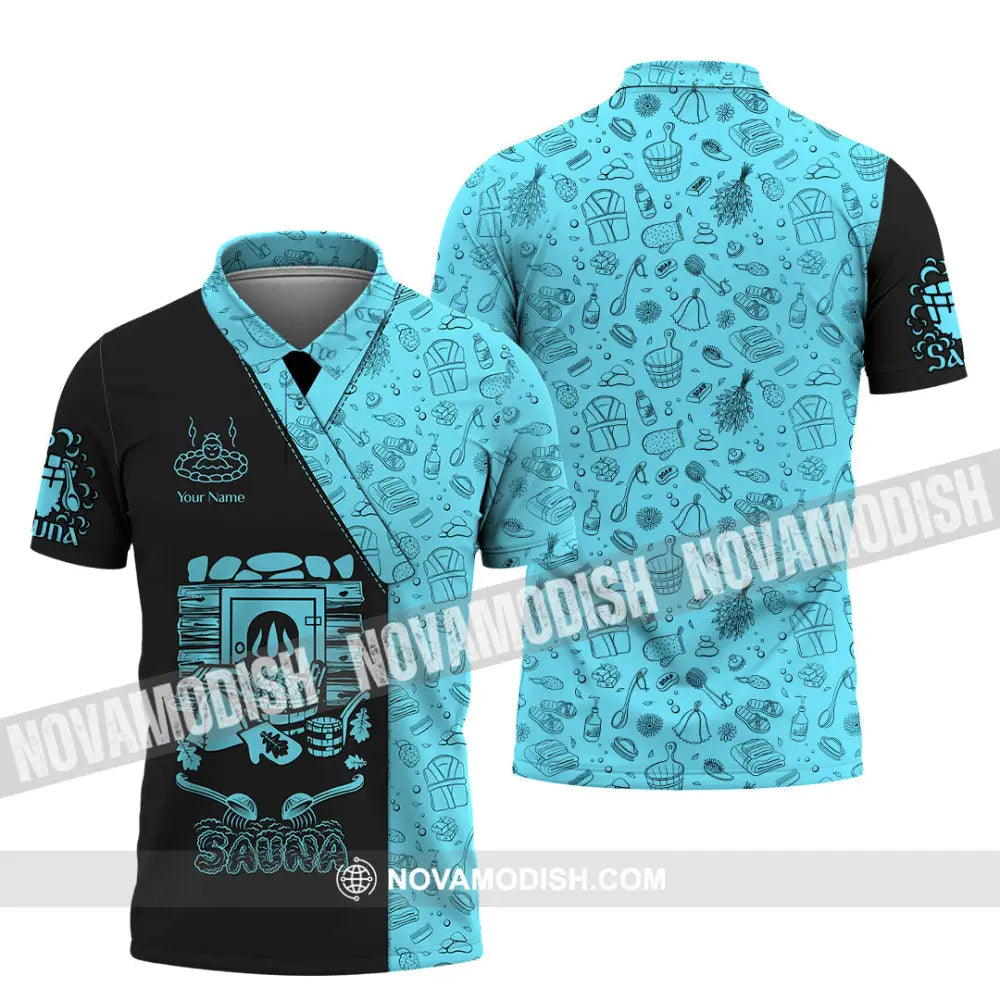 Unisex Shirt - Custom Name Shirt Black Blue Sauna Polo Shirt / S T-shirt