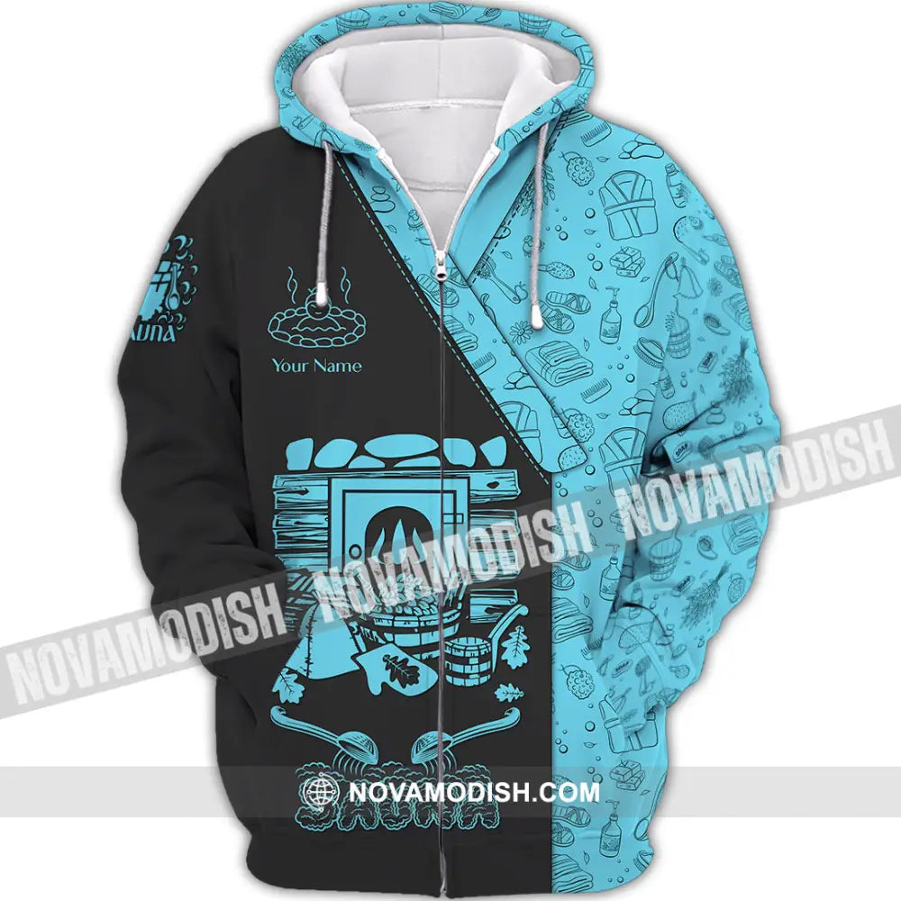 Unisex Shirt - Custom Name Shirt Black Blue Sauna Zipper Hoodie / S T-shirt