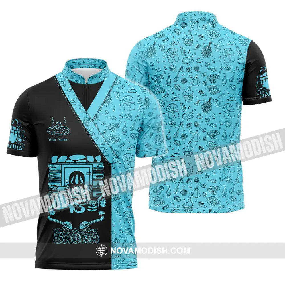 Unisex Shirt - Custom Name Shirt Black Blue Sauna Zipper Polo Shirt / S T-shirt