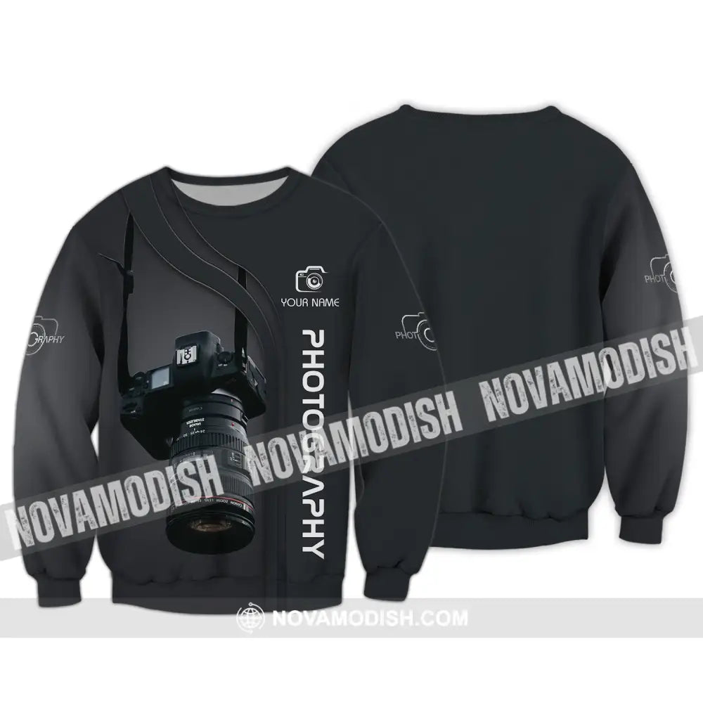 Unisex Shirt - Custom Name Black Shirt - Camera Photographer Shirt Long Sleeve / S T-shirt