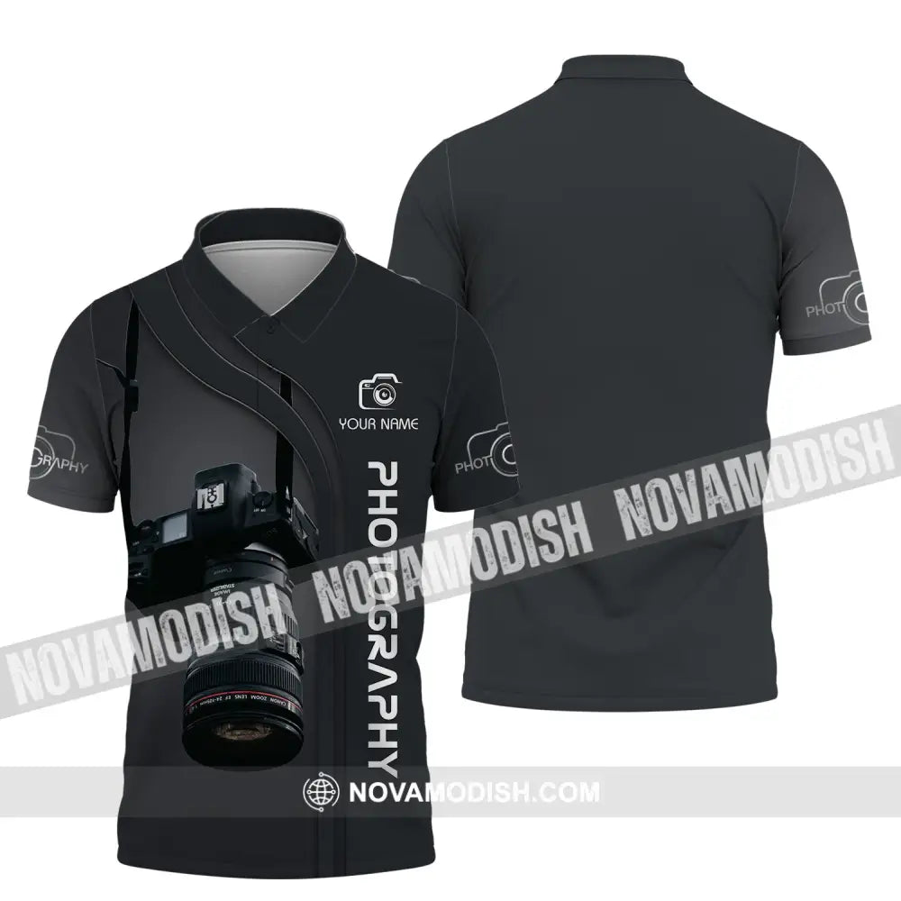 Unisex Shirt - Custom Name Black Shirt - Camera Photographer Shirt Polo Shirt / S T-shirt