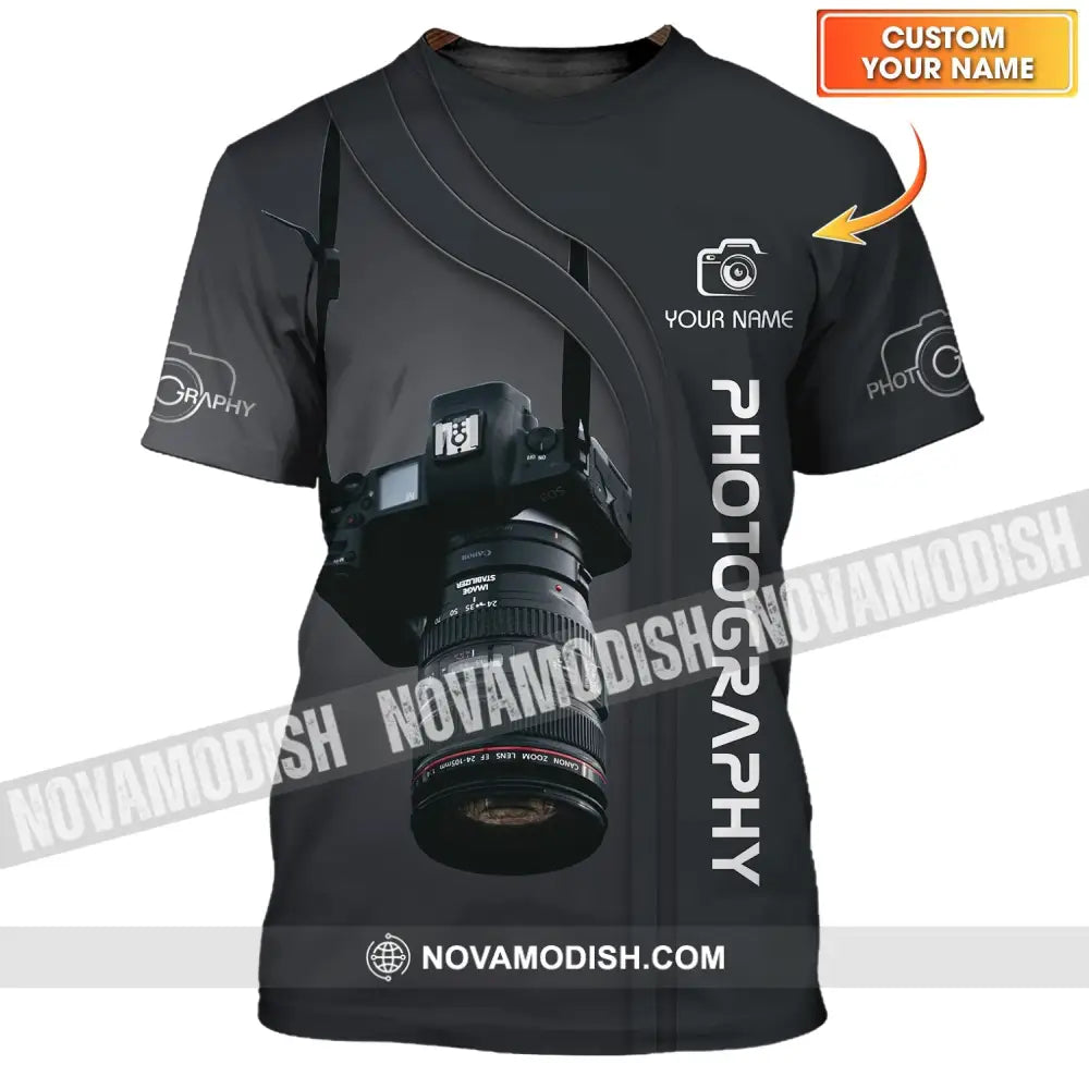 Unisex Shirt - Custom Name Black Shirt - Camera Photographer Shirt T-shirt