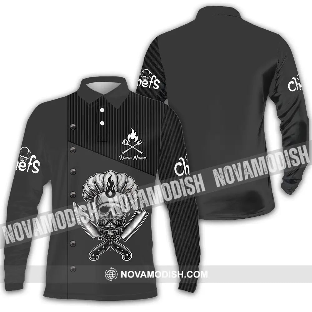 Unisex Shirt - Custom Name Black Chef Shirt Long Sleeve Polo / S T-shirt