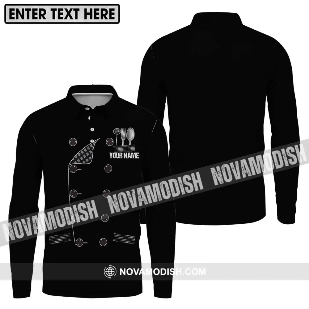 Unisex Shirt - Custom Name Black Chef Shirt Long Sleeve Polo / S T-shirt