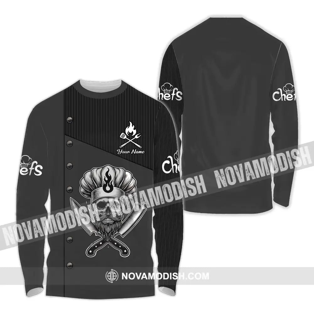 Unisex Shirt - Custom Name Black Chef Shirt Long Sleeve Shirt / S T-shirt
