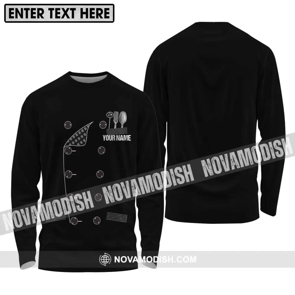 Unisex Shirt - Custom Name Black Chef Shirt Long Sleeve Shirt / S T-shirt