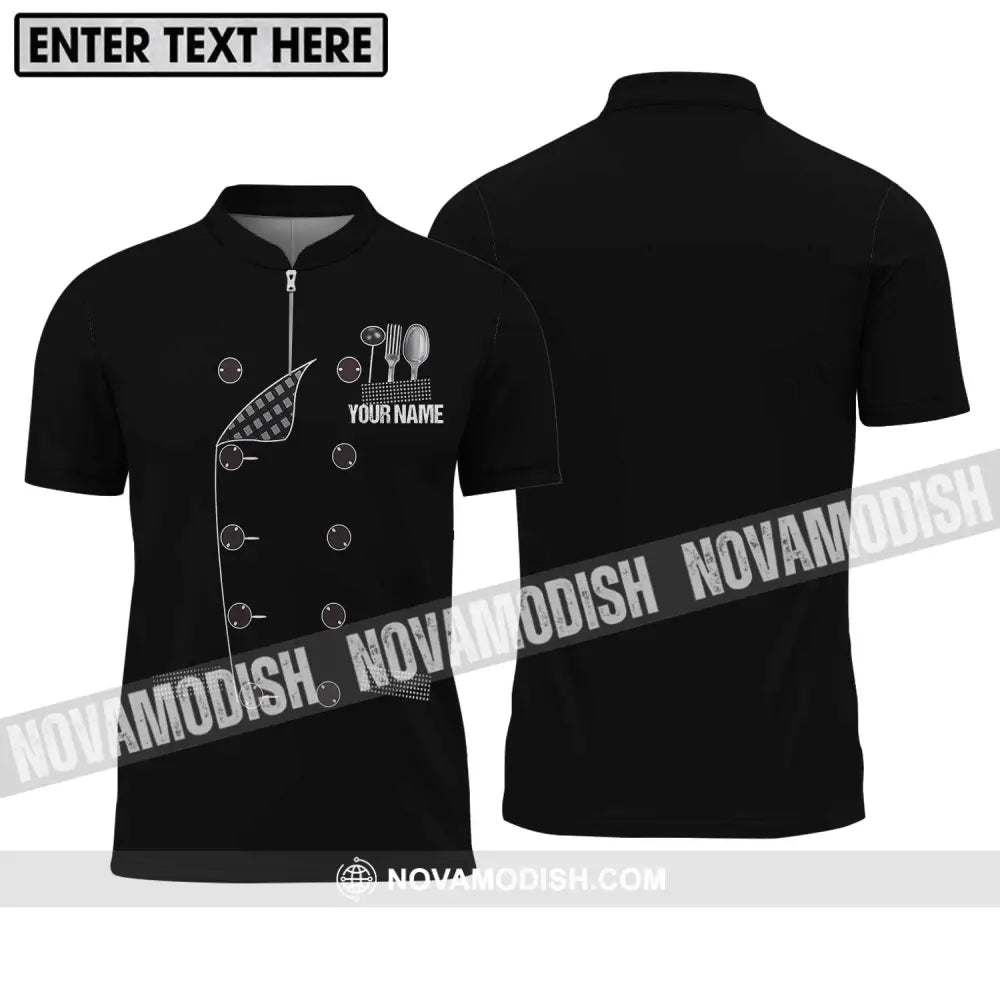 Unisex Shirt - Custom Name Black Chef Shirt Zipper Polo Shirt / S T-shirt