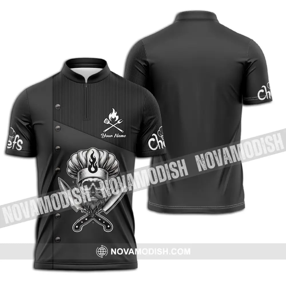 Unisex Shirt - Custom Name Black Chef Shirt Zipper Polo Shirt / S T-shirt