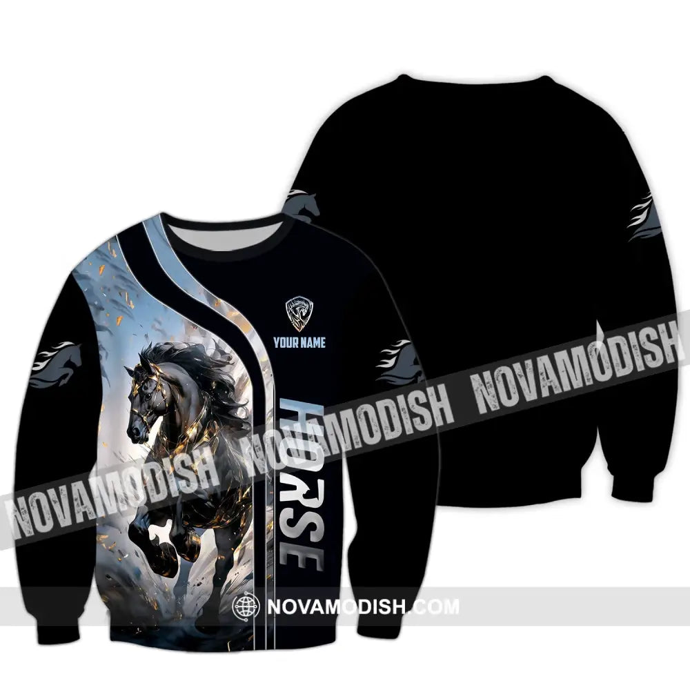 Unisex Shirt - Custom Name Black Horse Long Sleeve / S T-Shirt