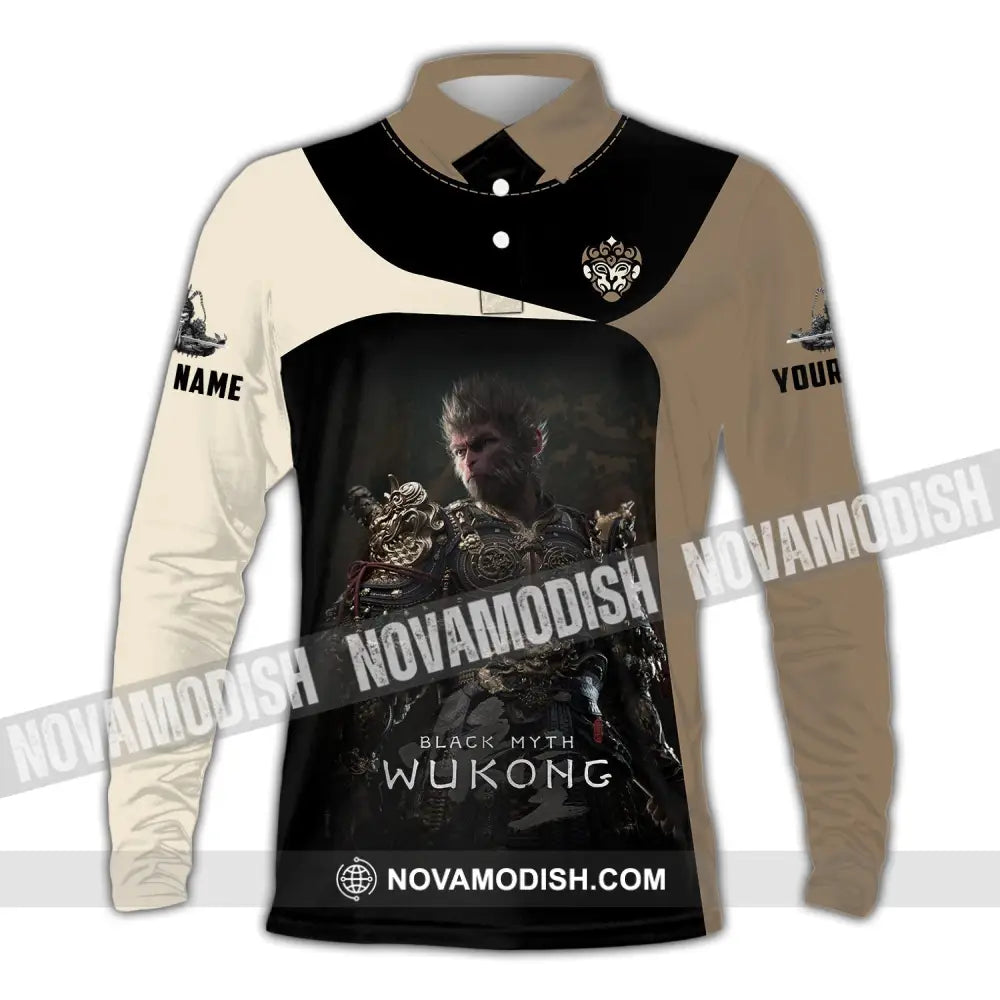 Unisex Shirt Custom Name Black Myth Wukong Polo Long Sleeve Gift For Game Lover / S T-Shirt