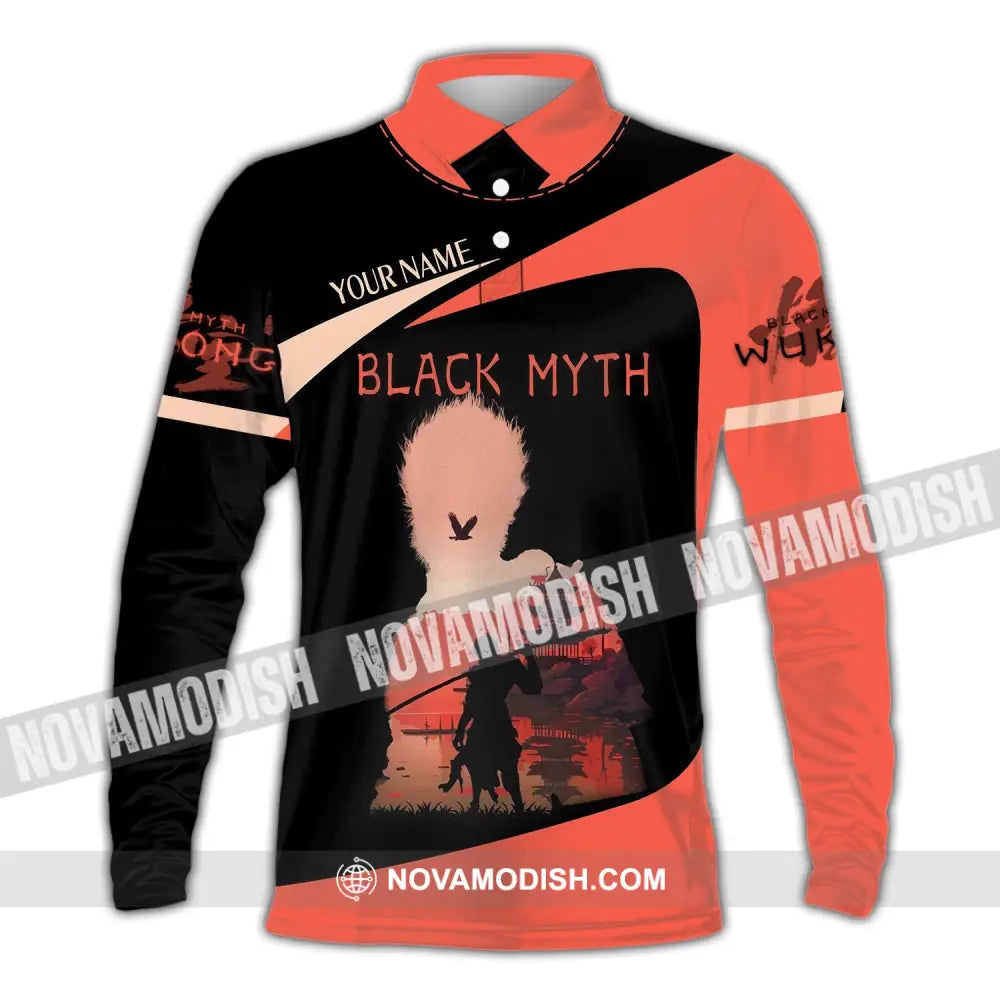 Unisex Shirt Custom Name Black Myth Wukong Polo Long Sleeve Gift For Game Lover / S T-Shirt