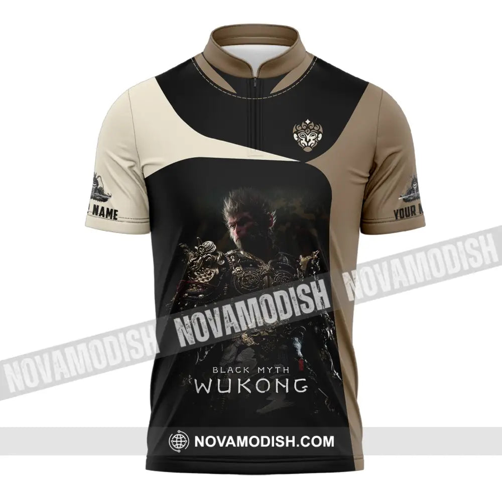 Unisex Shirt Custom Name Black Myth Wukong Polo Long Sleeve Gift For Game Lover Zipper / S T-Shirt