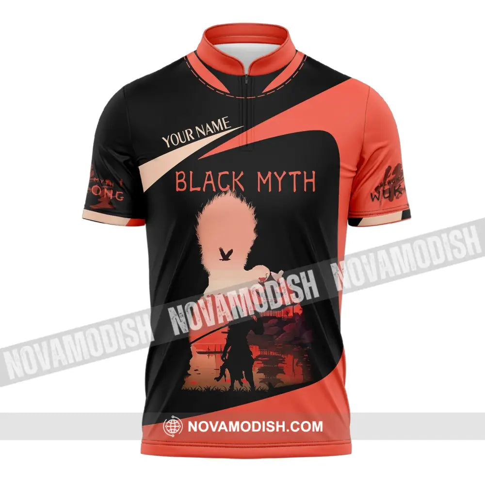 Unisex Shirt Custom Name Black Myth Wukong Polo Long Sleeve Gift For Game Lover Zipper / S T-Shirt