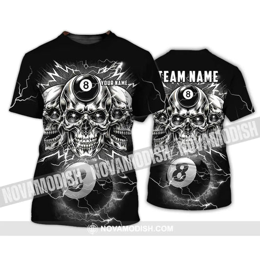 Unisex Shirt - Custom Name Black Skull Billiard Shirt T-Shirt / S T-shirt