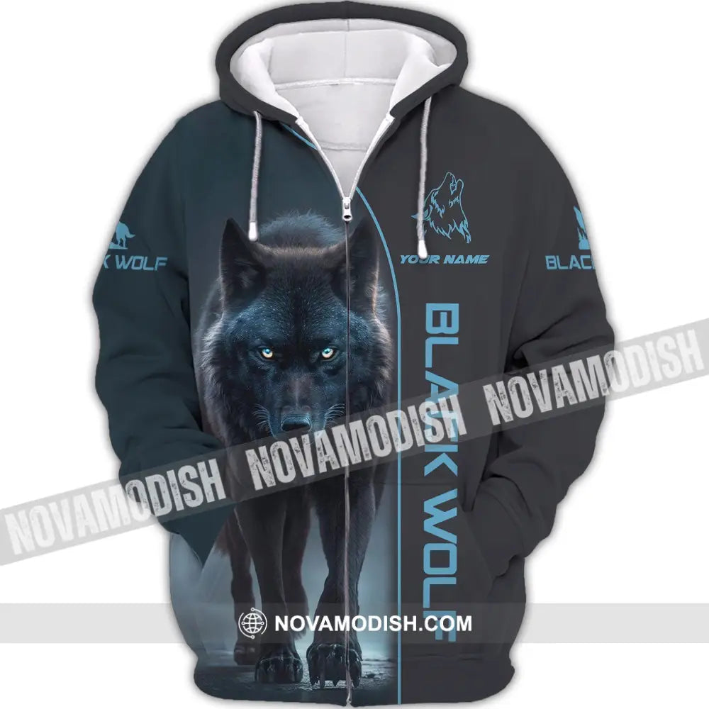 Unisex Shirt - Custom Name Shirt - Black Wolf Shirt - Black Wolf Name Zipper Hoodie / S T-shirt