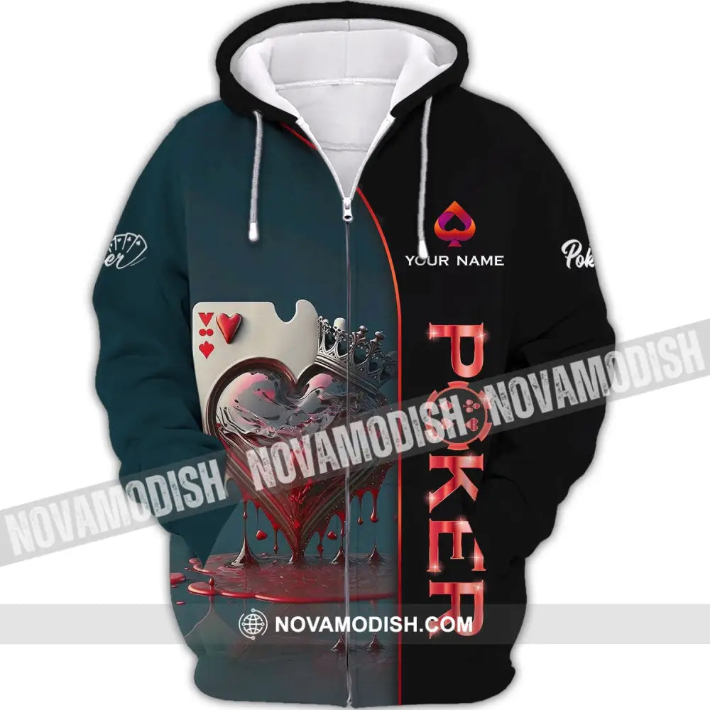 Unisex Shirt - Custom Name Shirt - Blood Heart Poker Shirt Zipper Hoodie / S T-shirt