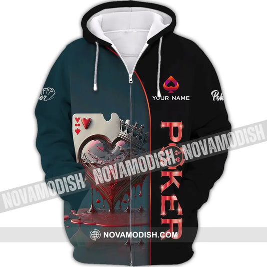 Unisex Shirt - Custom Name Shirt - Blood Heart Poker Shirt Zipper Hoodie / S T-shirt