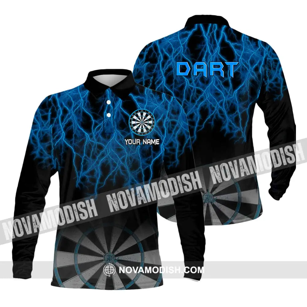 Unisex Shirt - Custom Name Shirt Blue Dart Long Sleeve Polo / S T-shirt