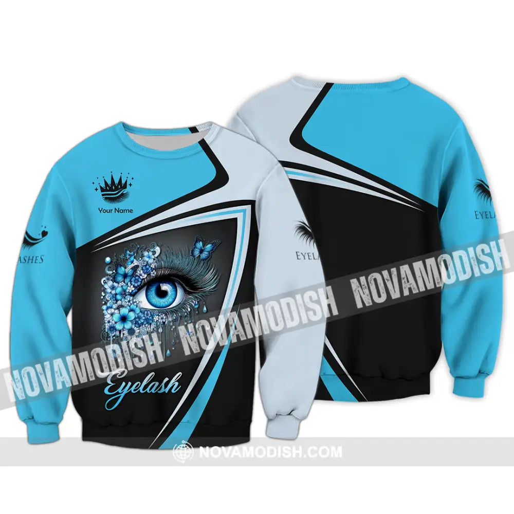 Unisex Shirt - Custom Name Blue Eyelash Shirt Long Sleeve / S T-shirt