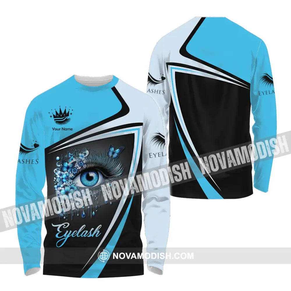 Unisex Shirt - Custom Name Blue Eyelash Shirt Long Sleeve Shirt / S T-shirt