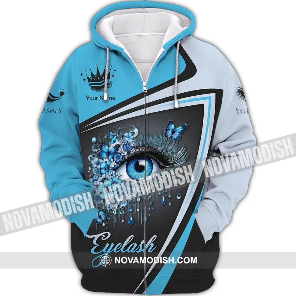 Unisex Shirt - Custom Name Blue Eyelash Shirt Zipper Hoodie / S T-shirt