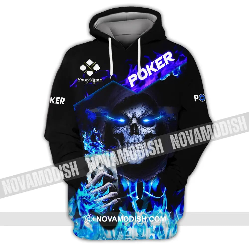 Unisex Shirt - Custom Name Shirt - Blue Light Skullcap Poker Shirt Hoodie / S T-shirt