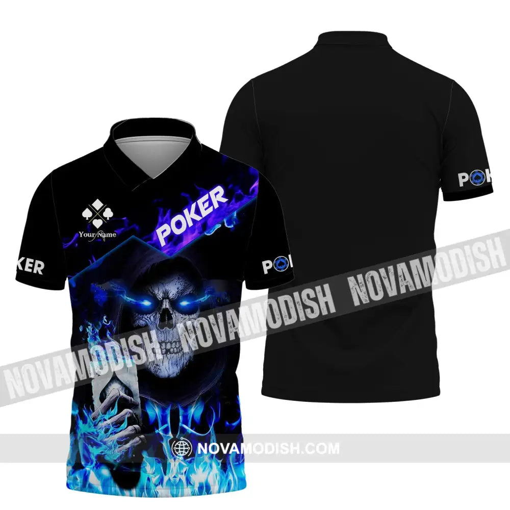 Unisex Shirt - Custom Name Shirt - Blue Light Skullcap Poker Shirt Polo Shirt / S T-shirt