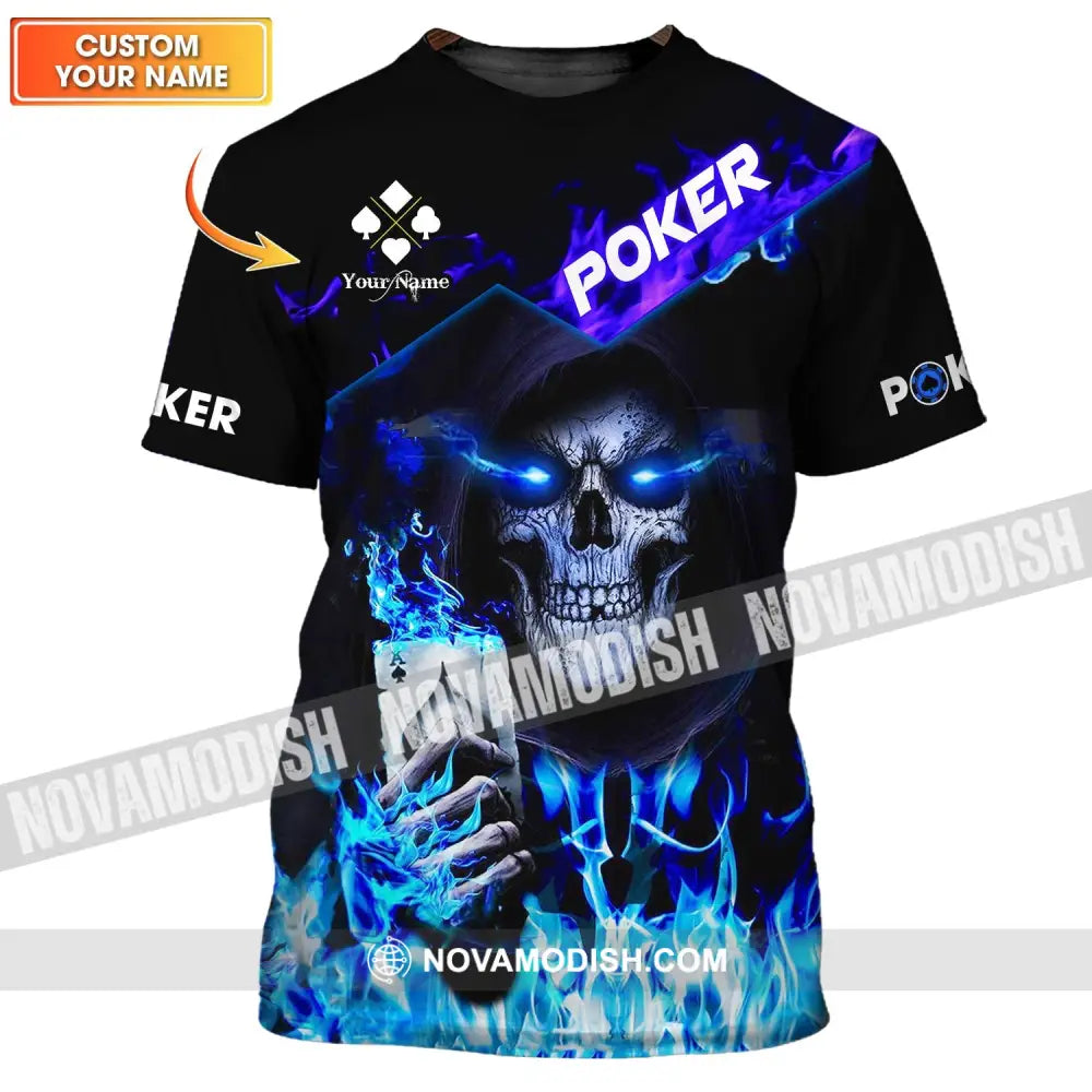 Unisex Shirt - Custom Name Shirt - Blue Light Skullcap Poker Shirt T-shirt