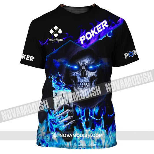 Unisex Shirt - Custom Name Shirt - Blue Light Skullcap Poker Shirt T-Shirt / S T-shirt