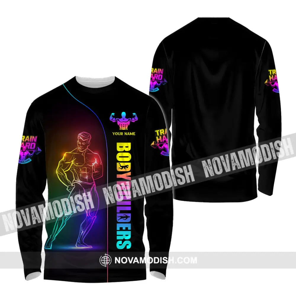 Unisex Shirt Custom Name Body Builder Work Out Long Sleeve Gym T-Shirt / S T-Shirt