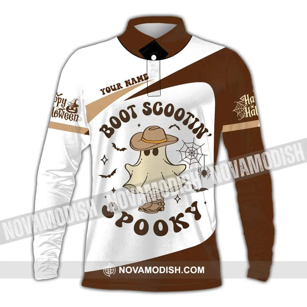 Unisex Shirt - Custom Name Boot Scootin Spooky Long Sleeve Polo / S T-Shirt