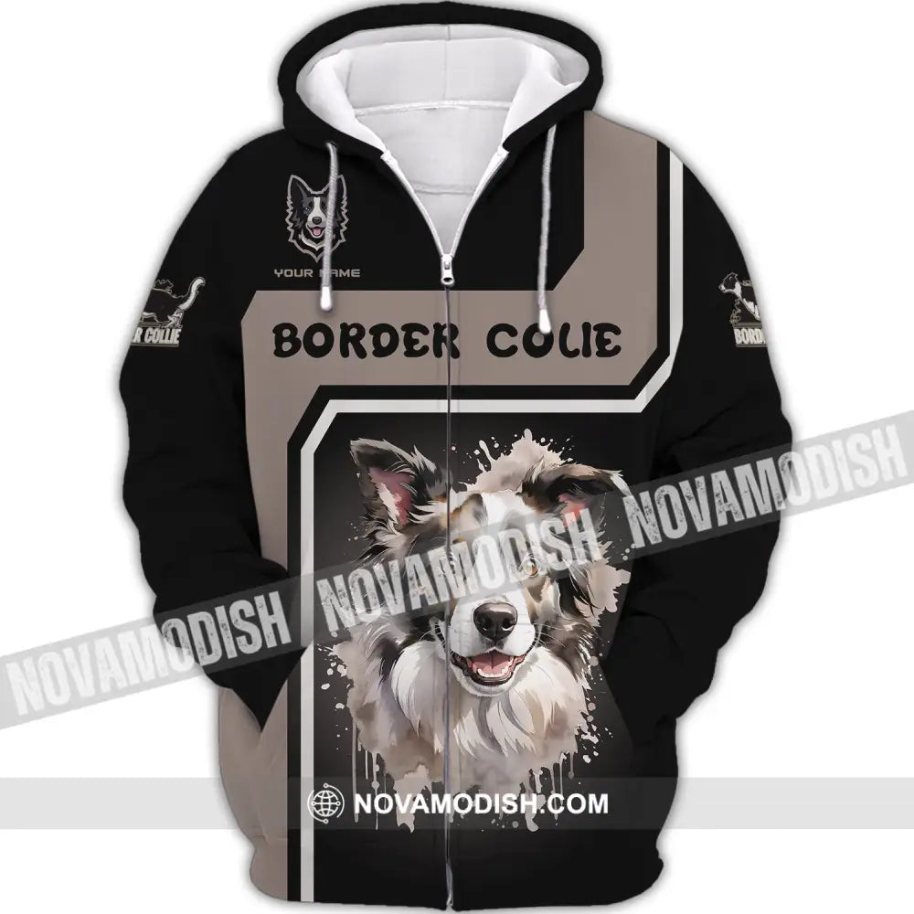 Unisex Shirt Custom Name Border Colie T-Shirt For Dog Lovers Zipper Hoodie / S