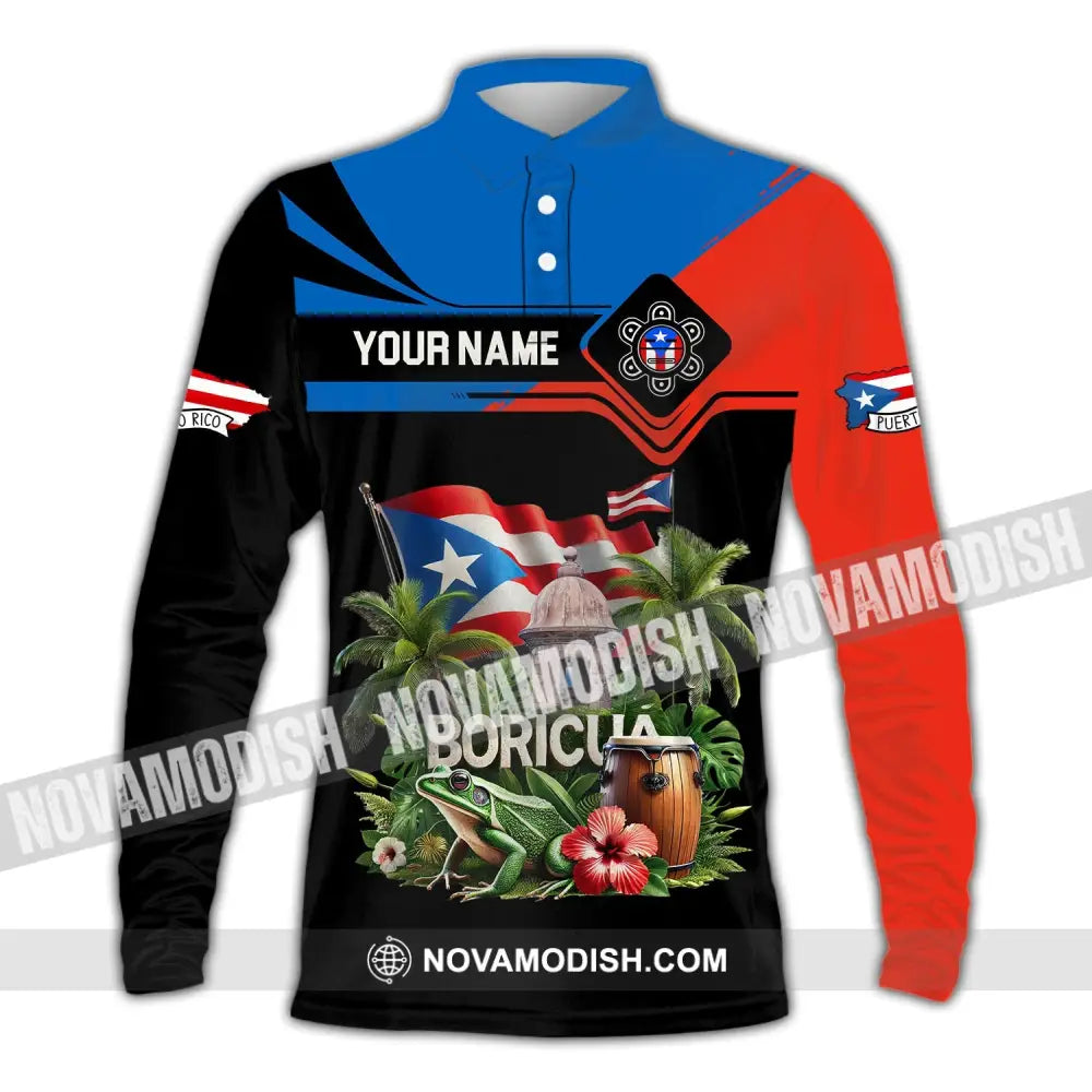 Unisex Shirt Custom Name Boricua Polo Long Sleeve Gift / S T-Shirt