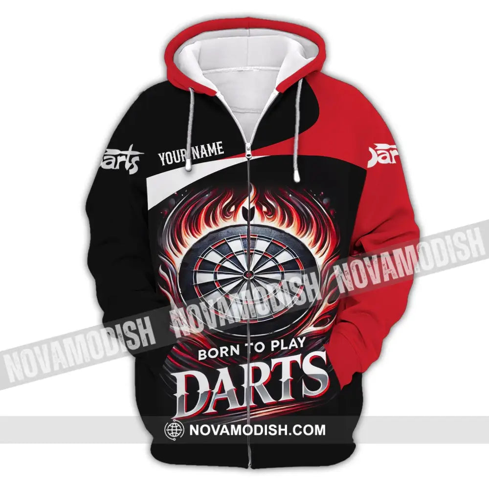 Unisex Shirt - Custom Name Born To Play Dart Zipper Hoodie / S T-Shirt