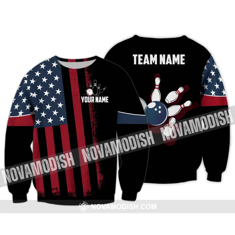 Unisex Shirt - Custom Name Bowling America Shirt Long Sleeve / S T-shirt