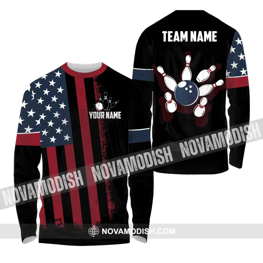 Unisex Shirt - Custom Name Bowling America Shirt Long Sleeve Shirt / S T-shirt