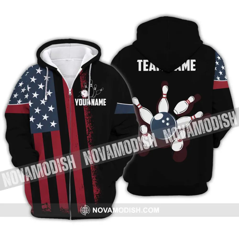Unisex Shirt - Custom Name Bowling America Shirt Zipper Hoodie / S T-shirt