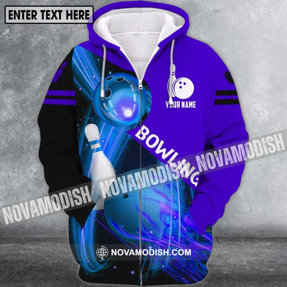 Unisex Shirt - Custom Name Shirt - Bowling Ball Blue Shirt Zipper Hoodie / S T-shirt