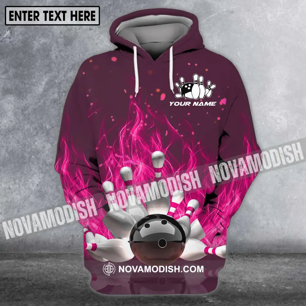 Unisex Shirt - Custom Name Shirt - Bowling Ball Hot Pink Fire Hoodie / S T-shirt
