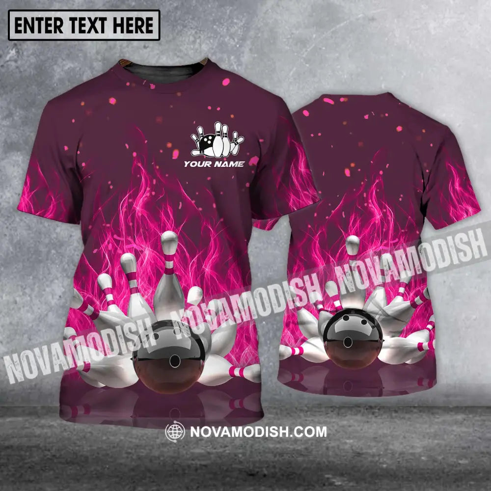 Unisex Shirt - Custom Name Shirt - Bowling Ball Hot Pink Fire T-shirt